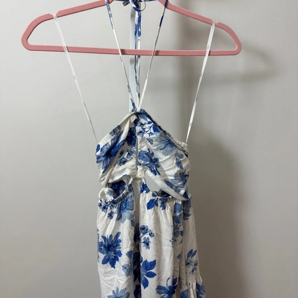 Lulus Summery Successes White Floral Halter Tie-Back Midi Dress size XS - Picture 4 of 7